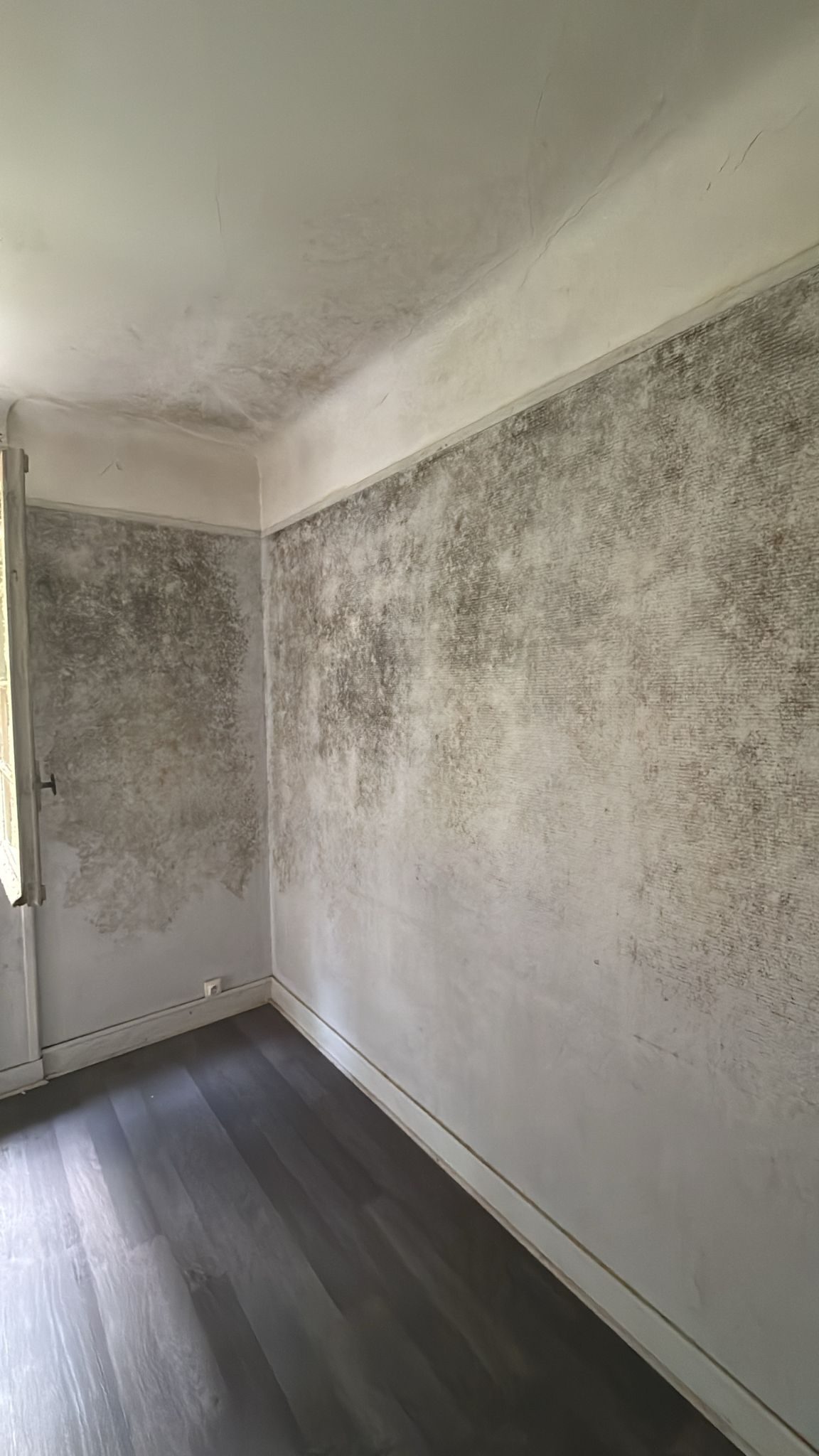 Pièce dégradée par l'humidité avant rénovation - chantier S.I.S - IDF
